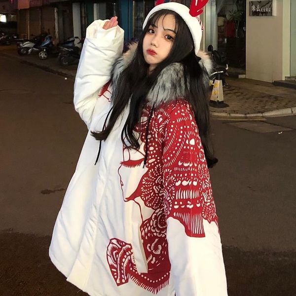 jacket cotton women's printed paper-cut, retro chinese clothing, sheep hair collar, Black;brown
jacket cotton women's printed paper-cut, retro chinese clothing, sheep hair collar, Black;brown