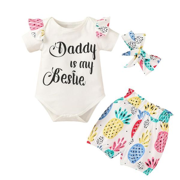 infant baby girls clothing set, letter print flying sleeve romper and pineapple shorts headwear three-piece suit party sets, White
infant baby girls clothing set, letter print flying sleeve romper and pineapple shorts headwear three-piece suit party sets, White
