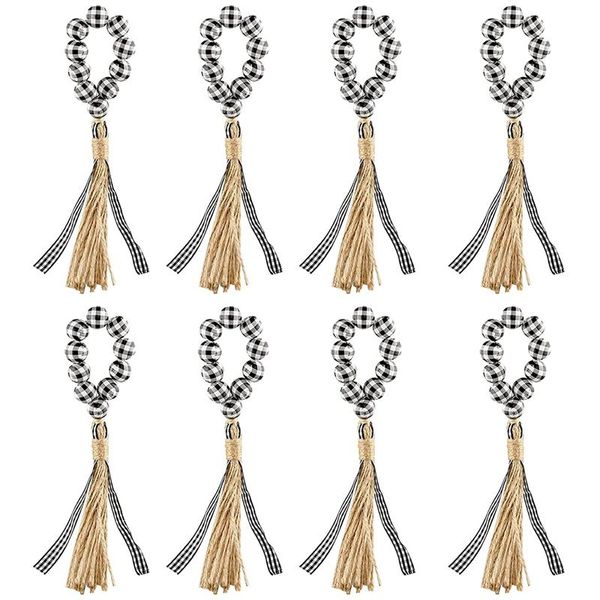 napkin rings wood buffal plaid bead garland and tassels farmhouse rustic country decor wall hanging holder 2021