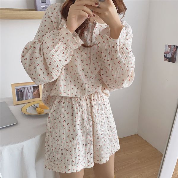 2021korean pajama mujer cherry print cotton yarn sleepwear set long sleeve shorts ruffle homewear skin-friendly breathable s1029, Black;red
2021korean pajama mujer cherry print cotton yarn sleepwear set long sleeve shorts ruffle homewear skin-friendly breathable s1029, Black;red