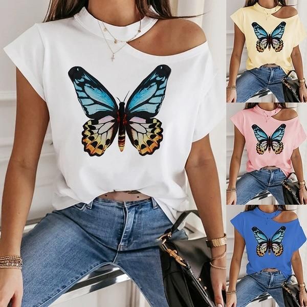 women's t-shirt women causal o-neck short sleeve off shoulder butterfly print t shirt summer loose female pullover chic lady clothi, White
women's t-shirt women causal o-neck short sleeve off shoulder butterfly print t shirt summer loose female pullover chic lady clothi, White