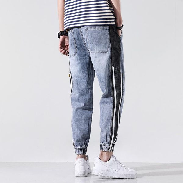 summer korean version of the waist nine-point denim men's trend loose wild stitching casual harem pants jeans, Blue
summer korean version of the waist nine-point denim men's trend loose wild stitching casual harem pants jeans, Blue
