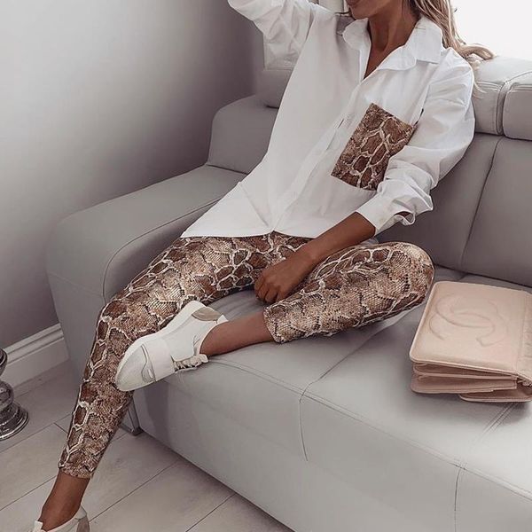 women's two piece pants women fashion casual two-piece set suits female spring summer clothes long sleeve &snakeskin print, White
women's two piece pants women fashion casual two-piece set suits female spring summer clothes long sleeve &snakeskin print, White