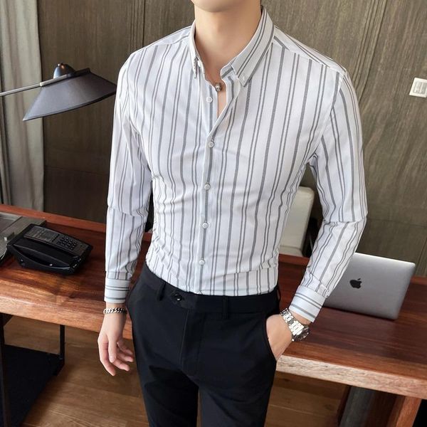 men's casual shirts spring fashion striped long sleeve shirt slim fit business formal wear bar boy youth men clothing, White;black
men's casual shirts spring fashion striped long sleeve shirt slim fit business formal wear bar boy youth men clothing, White;black
