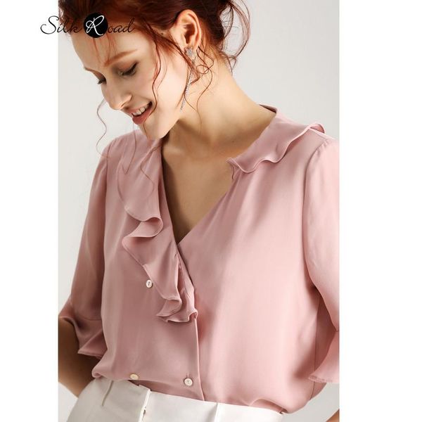 women's blouses & shirts silviye lotus side stitching v-neck double-sleeved silk short-sleeved shirt fashion straight solid color top, White
women's blouses & shirts silviye lotus side stitching v-neck double-sleeved silk short-sleeved shirt fashion straight solid color top, White