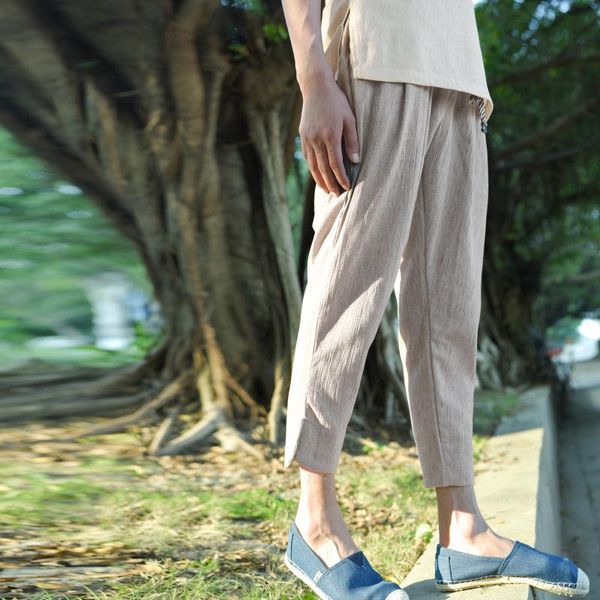 men's linen harem pants pure color cotton cross-pants jogger calf length trousers loose elastic waist, Black
men's linen harem pants pure color cotton cross-pants jogger calf length trousers loose elastic waist, Black