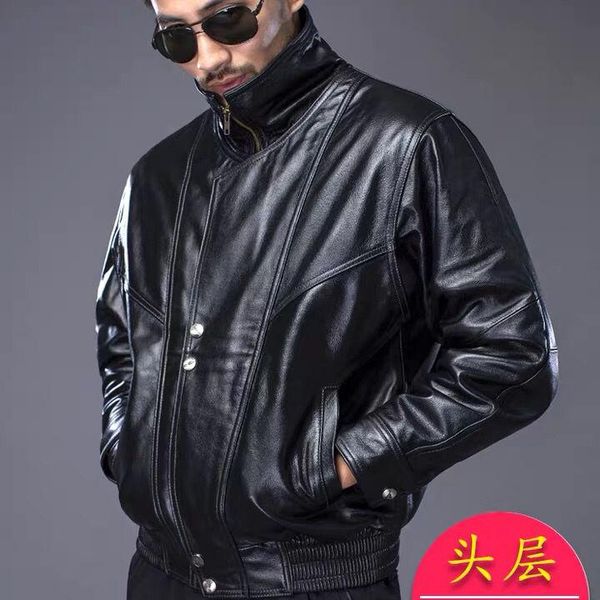 men's leather & faux spring autumn men real cow jackets genuine coats motor biker pilot loose style, Black
men's leather & faux spring autumn men real cow jackets genuine coats motor biker pilot loose style, Black