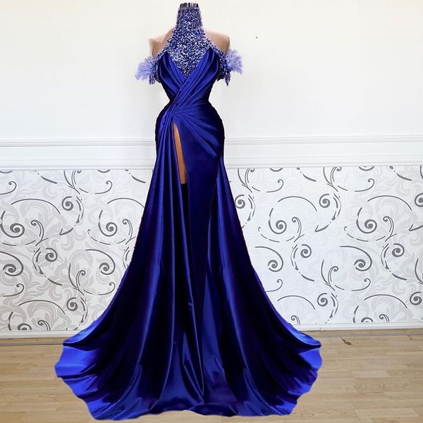 high neck prom dress royal blue beads slit saudi arabic evening party gowns robe de soirée femme, Black
high neck prom dress royal blue beads slit saudi arabic evening party gowns robe de soirée femme, Black