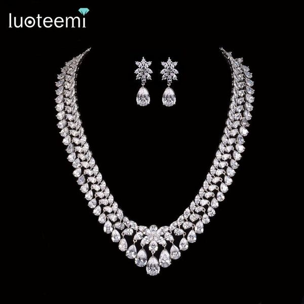 earrings & necklace luoteemi wholesale 2021 luxury sparkling princess clear cz statement choker for women bridal wedding jewelry set, Silver
earrings & necklace luoteemi wholesale 2021 luxury sparkling princess clear cz statement choker for women bridal wedding jewelry set, Silver