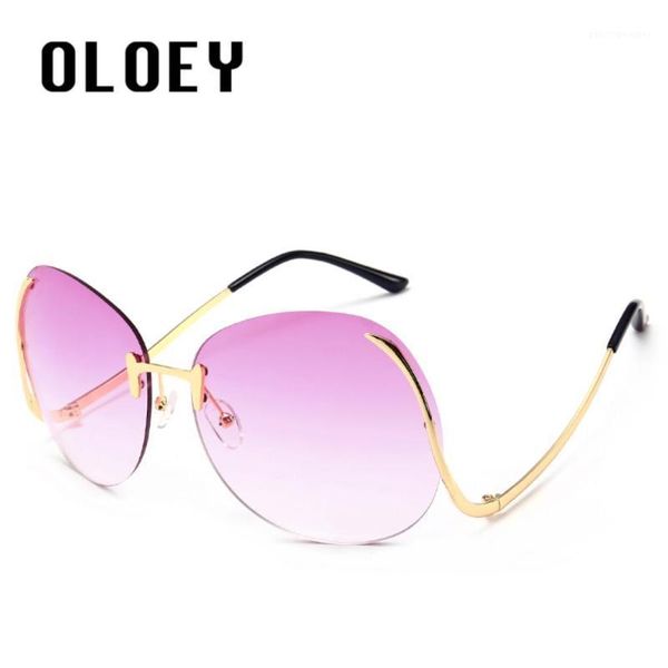 sunglasses transparent gradient rimless ocean color stylish metal optical frame curved legs over size uv400 eyewear, White;black 
sunglasses transparent gradient rimless ocean color stylish metal optical frame curved legs over size uv400 eyewear, White;black