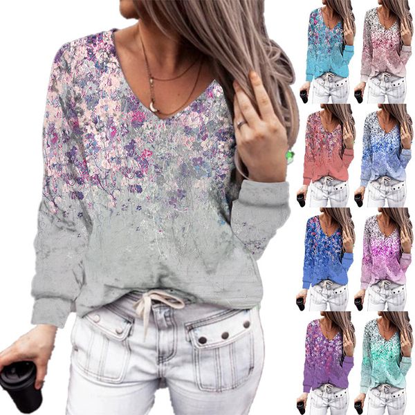 ladies loose long-sleeved t-shirt v-neck sweatshirt floral print casual lady bottoming shirt autumn 002, White
ladies loose long-sleeved t-shirt v-neck sweatshirt floral print casual lady bottoming shirt autumn 002, White