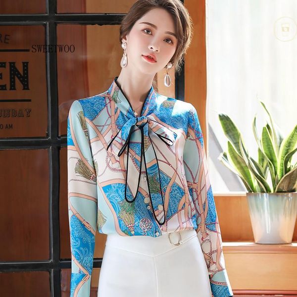 women's blouses & shirts bow chiffon shirt women 2021 spring fashion retro printed office ladies loose plus size formal work, White
women's blouses & shirts bow chiffon shirt women 2021 spring fashion retro printed office ladies loose plus size formal work, White