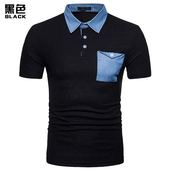 men's polos shirt summer fashion denim stitching lapel short-sleeved slim t-shir p007, White;black
men's polos shirt summer fashion denim stitching lapel short-sleeved slim t-shir p007, White;black
