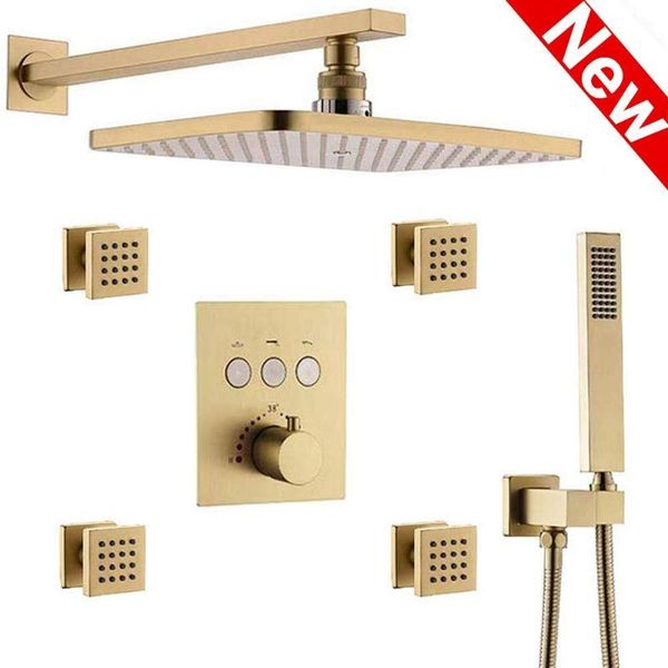 thermostatic shower set brass rectangular 12 x 8 inch rainfall system with 4 pcs body jets mixer (brushed gold) bathroom sets
thermostatic shower set brass rectangular 12 x 8 inch rainfall system with 4 pcs body jets mixer (brushed gold) bathroom sets
