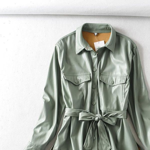 autumn winter temperament business women shirts fashion pu leather jacket elegant long sleeve with belt female ladie, White
autumn winter temperament business women shirts fashion pu leather jacket elegant long sleeve with belt female ladie, White