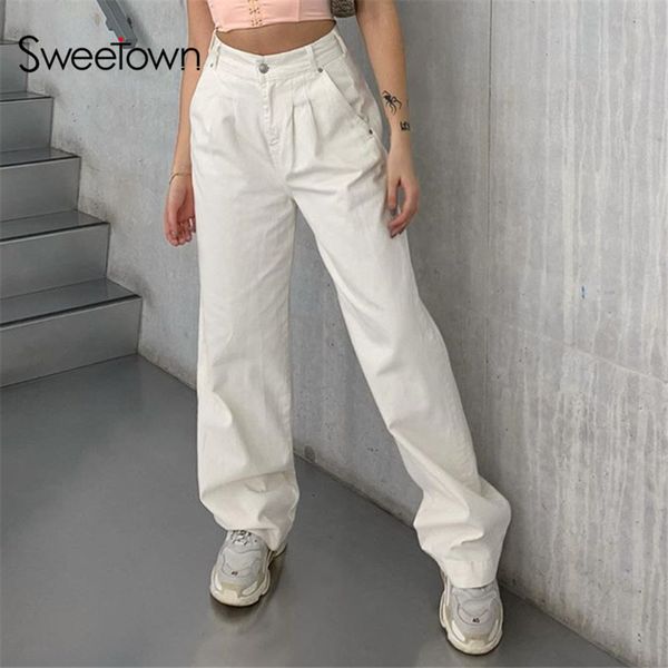 sweetown korean fashion style white straight pants for women casual high waist basic loose female trousers 2021 fall streetwear, Black;white
sweetown korean fashion style white straight pants for women casual high waist basic loose female trousers 2021 fall streetwear, Black;white