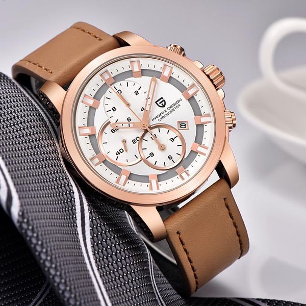 wristwatches pagani design quartz mens watch calendar chronograph gold plated leather casual sports multifunction watches, Slivery;brown
wristwatches pagani design quartz mens watch calendar chronograph gold plated leather casual sports multifunction watches, Slivery;brown