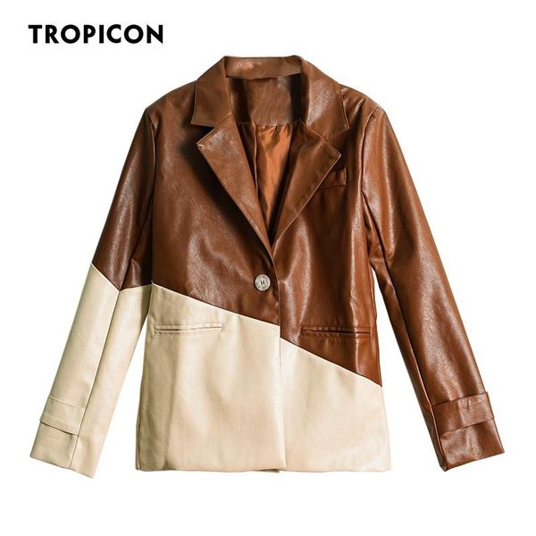 women's leather & faux tropicon autumn patchwork blazer jacket women designer ladies coat high street fashion 2021, Black
women's leather & faux tropicon autumn patchwork blazer jacket women designer ladies coat high street fashion 2021, Black