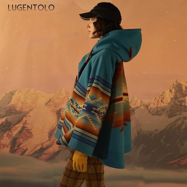 women's wool & blends autumn women winter print long sleeve hooded button coat loose female casual street vintage jackets lugentolo, Black
women's wool & blends autumn women winter print long sleeve hooded button coat loose female casual street vintage jackets lugentolo, Black