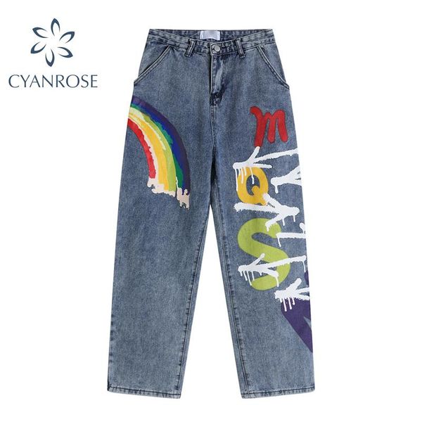 women's jeans fashion woman high waist baggy 2021 autumn street hip-hop rainbow graffiti print wide leg pants tide women long trousers, Blue
women's jeans fashion woman high waist baggy 2021 autumn street hip-hop rainbow graffiti print wide leg pants tide women long trousers, Blue