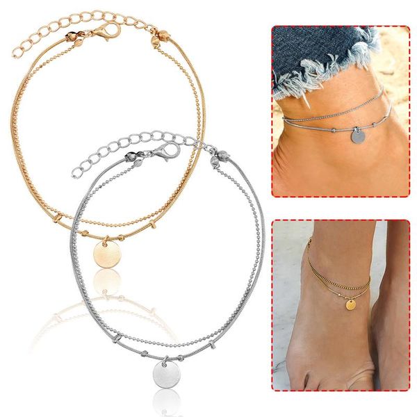 link, chain fashion and women's double layers disc thin metal anklet alloy geometric simple round 21628, Black
link, chain fashion and women's double layers disc thin metal anklet alloy geometric simple round 21628, Black