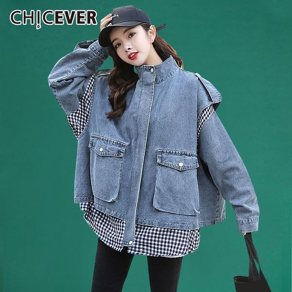 women's jackets chicever patchwork plaid for women stand collar long sleeve hit color loose denim coats female 2021 autumn clothing tid, Black;brown
women's jackets chicever patchwork plaid for women stand collar long sleeve hit color loose denim coats female 2021 autumn clothing tid, Black;brown