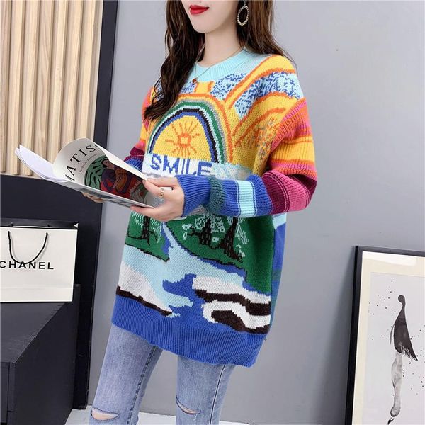 women's sweaters women pullover 2021 autumn winter korean loose rainbow color matching knitted sweater jumper femme, White;black
women's sweaters women pullover 2021 autumn winter korean loose rainbow color matching knitted sweater jumper femme, White;black