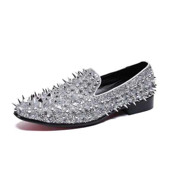 dress shoes summer men pointed toe genuine leather rivet slip-on casual, Black