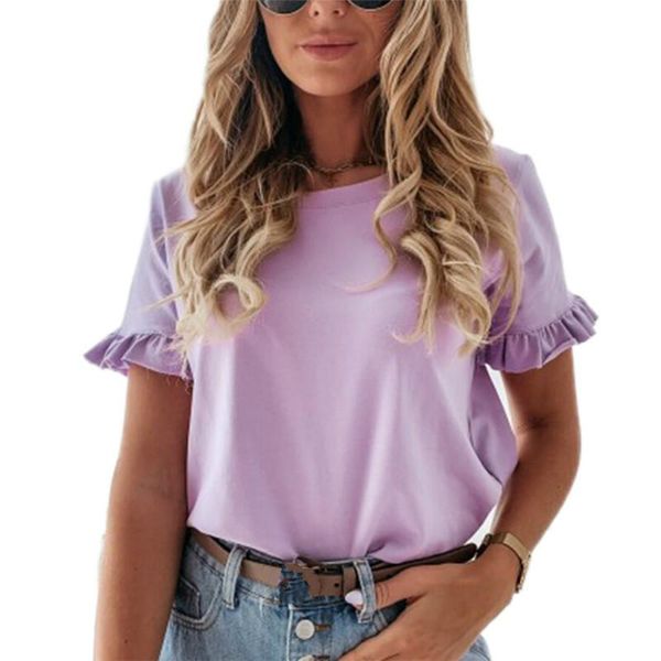 women's t-shirt women simple solid color 2021 round neck ruffle short sleeve tee casual plain tees, White
women's t-shirt women simple solid color 2021 round neck ruffle short sleeve tee casual plain tees, White