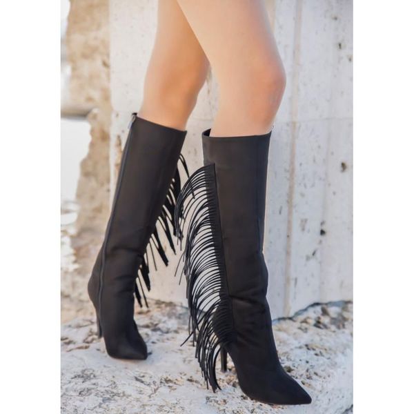 boots black color tassel suede pu leather season stiletto heel 2021 fashion standard knee-high 9 cm stylish women lady
boots black color tassel suede pu leather season stiletto heel 2021 fashion standard knee-high 9 cm stylish women lady
