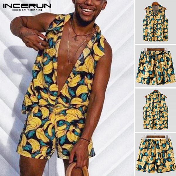 men's tracksuits incerun summer holiday printed men sets fashion sleeveless lapel elastic waist shorts 2 pieces man breathable casual, Gray
men's tracksuits incerun summer holiday printed men sets fashion sleeveless lapel elastic waist shorts 2 pieces man breathable casual, Gray