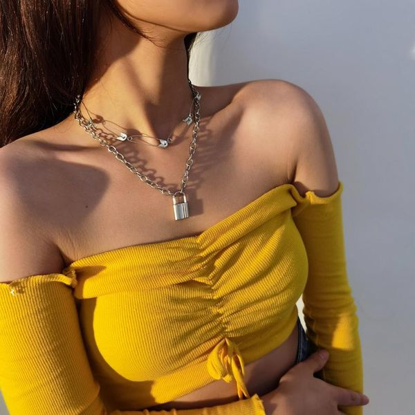 gothic geometry lock pendant necklace iron chain vintage cuban miami fashion exaggerated choker necklaces for women jewelry, Silver
gothic geometry lock pendant necklace iron chain vintage cuban miami fashion exaggerated choker necklaces for women jewelry, Silver
