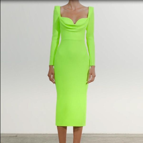 casual dresses draped lime green bandage dress 2022 year long sleeve bodycon women midi party evening club outfits, Black;gray
casual dresses draped lime green bandage dress 2022 year long sleeve bodycon women midi party evening club outfits, Black;gray