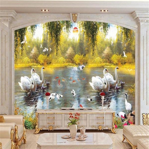 wallpapers european 3d stereoscopic swan lake painting po wall mural autumn papers for living room home decor 
wallpapers european 3d stereoscopic swan lake painting po wall mural autumn papers for living room home decor