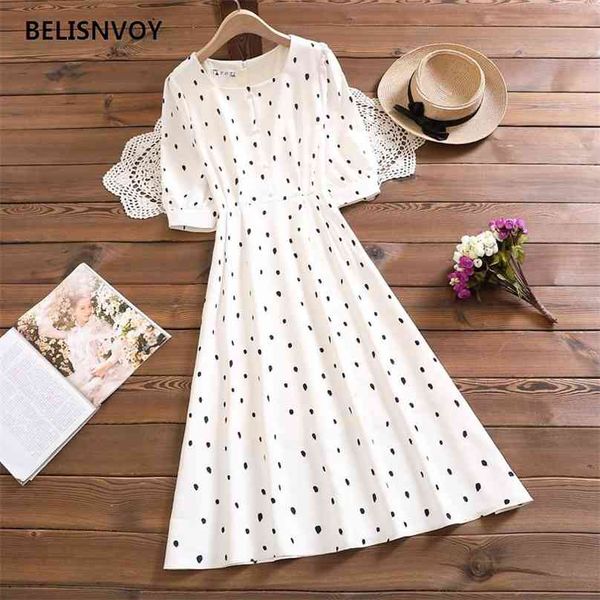 

summer dress elegant women white polka dot printed chiffon beach vintage boho half sleeve sundress party vestidos 210520, Black;gray
