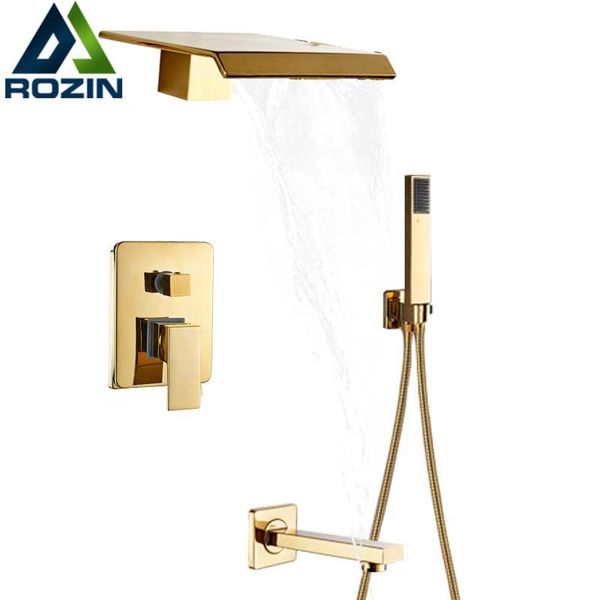 golden waterfall shower faucet set wall mounted bathroom mixer tap with handshower sets 
golden waterfall shower faucet set wall mounted bathroom mixer tap with handshower sets