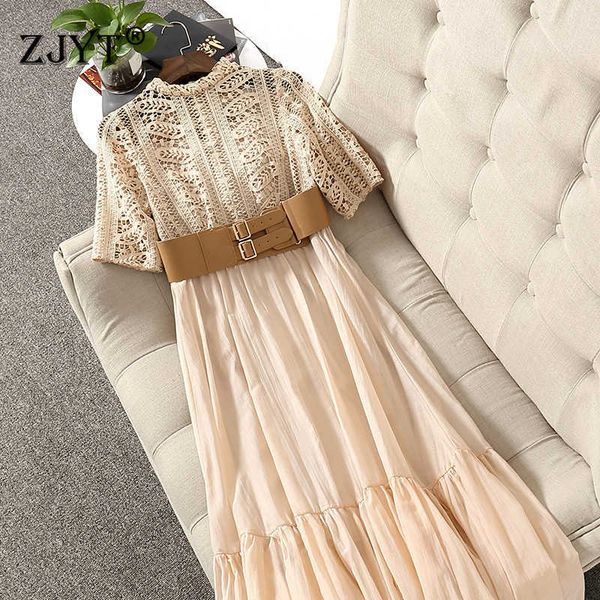 summer runway designer hollow out lace patchwork dress women vintage elegant empire long maxi party dress with belt 210601, Black;gray
summer runway designer hollow out lace patchwork dress women vintage elegant empire long maxi party dress with belt 210601, Black;gray