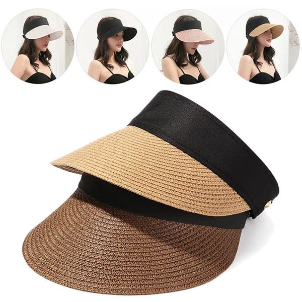 wide brim hats summer women empty sun visor hat magic tape straw casual caps for men and uv protection, Blue;gray
wide brim hats summer women empty sun visor hat magic tape straw casual caps for men and uv protection, Blue;gray