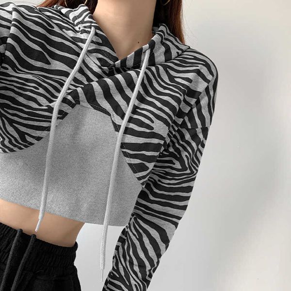 women's hoodies & sweatshirts fashion vintage zebra stripes splicing women hooded korean long sleeve casual short sweatshirt, Black
women's hoodies & sweatshirts fashion vintage zebra stripes splicing women hooded korean long sleeve casual short sweatshirt, Black