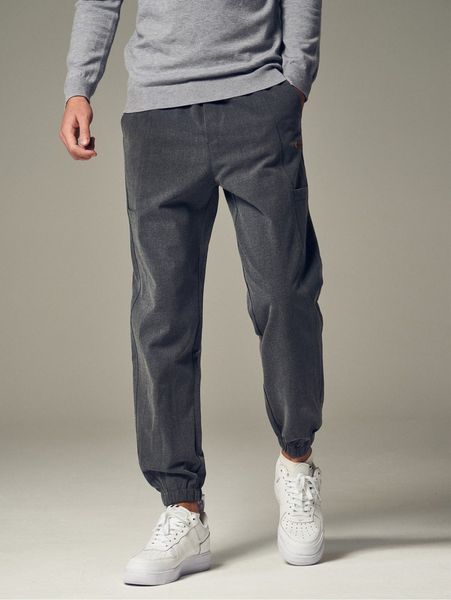 men patched detail slant pocket pants 695r#, Black