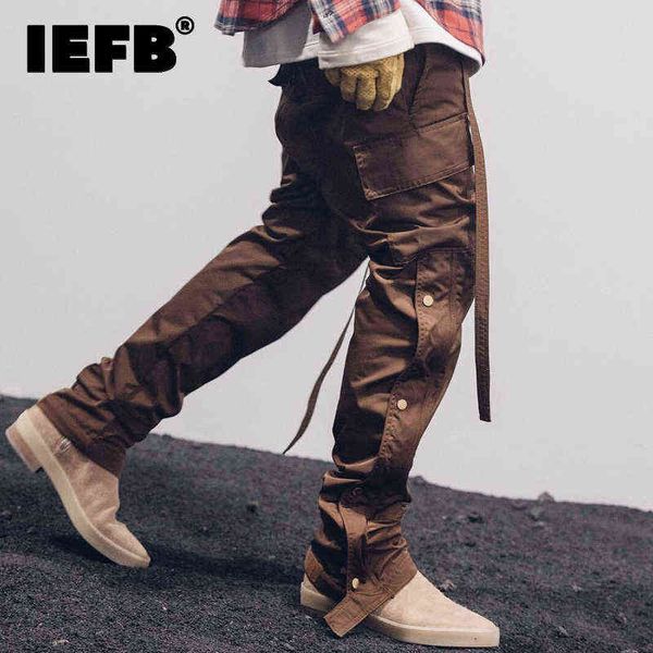 iefb autumn winter streetwear men's side snap cargo pants hip hop slim fit ribboned waistband track elastic waist 9y4214 0124, Black
iefb autumn winter streetwear men's side snap cargo pants hip hop slim fit ribboned waistband track elastic waist 9y4214 0124, Black