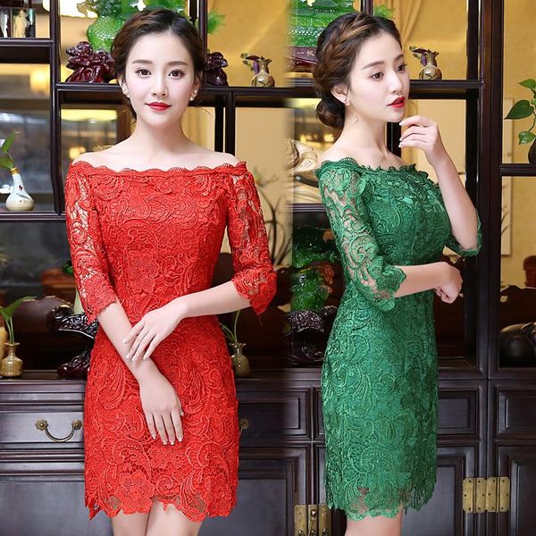 ethnic clothing chinese lace traditional dress for women middle sleeve ancient qipo slim lady cheongsam off shoulder evening party dresses 9, Red
ethnic clothing chinese lace traditional dress for women middle sleeve ancient qipo slim lady cheongsam off shoulder evening party dresses 9, Red