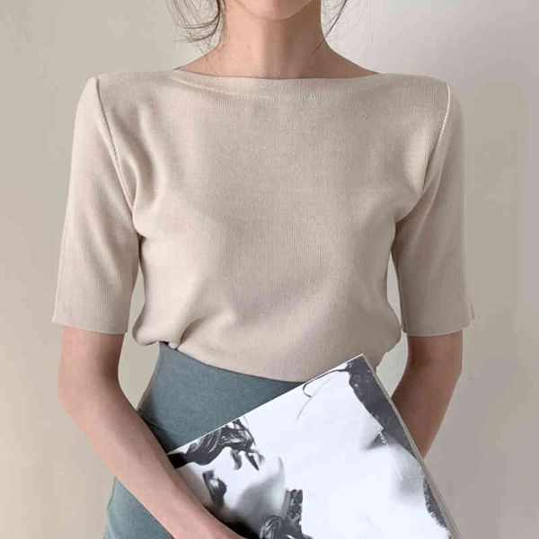 women's t-shirt knit women femme o-neck korean style office lady summer basic 2bk7, White
women's t-shirt knit women femme o-neck korean style office lady summer basic 2bk7, White