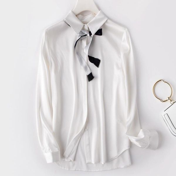 women's blouses & shirts and the shirt female heavy silk elastic satin blouse with long sleeves mulberry ribbon business attire, White
women's blouses & shirts and the shirt female heavy silk elastic satin blouse with long sleeves mulberry ribbon business attire, White