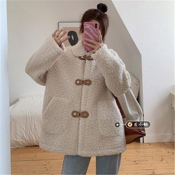 women's wool & blends arrivals lambswool fleece 2021 spring autumn loose female outerwear furry thick warm jackets casual lady clothing, Black
women's wool & blends arrivals lambswool fleece 2021 spring autumn loose female outerwear furry thick warm jackets casual lady clothing, Black