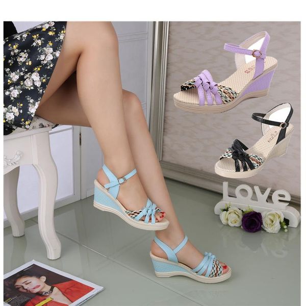 sandals large size women's shoes 2021 summer woven korean version of fishmouth sweet woman casual, Black