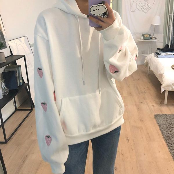 women's hoodies & sweatshirts cute cartoon strawberry embroidery women autumn winter long sleeve loose casual hooded woman, Black
women's hoodies & sweatshirts cute cartoon strawberry embroidery women autumn winter long sleeve loose casual hooded woman, Black