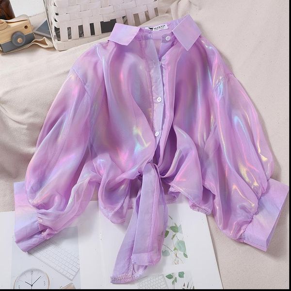 womens shirts buttoned up shirt women half sleeve shinning sparkles tied waist blouses for autumn, White
womens shirts buttoned up shirt women half sleeve shinning sparkles tied waist blouses for autumn, White