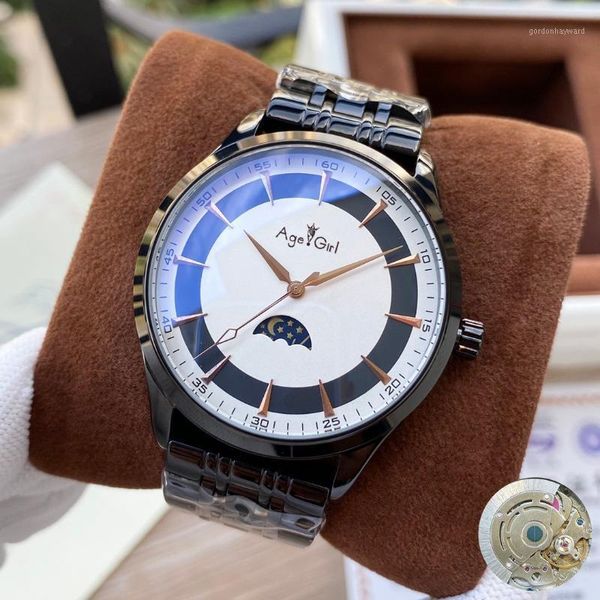 men silver full black moonphase stainless steel automatic mechanical limited sport sapphire glass back watch wristwatches, Slivery;brown
men silver full black moonphase stainless steel automatic mechanical limited sport sapphire glass back watch wristwatches, Slivery;brown
