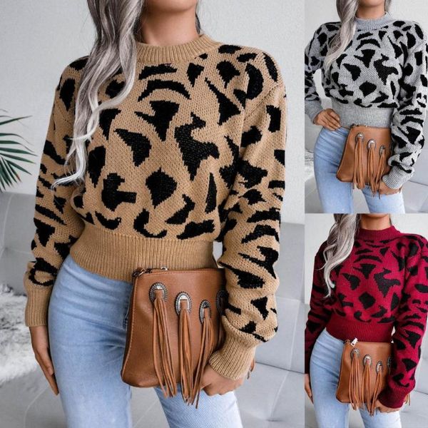 women's sweaters women sweater leopard pattern round neck autumn winter long sleeve warm knitted for gathering, White;black
women's sweaters women sweater leopard pattern round neck autumn winter long sleeve warm knitted for gathering, White;black